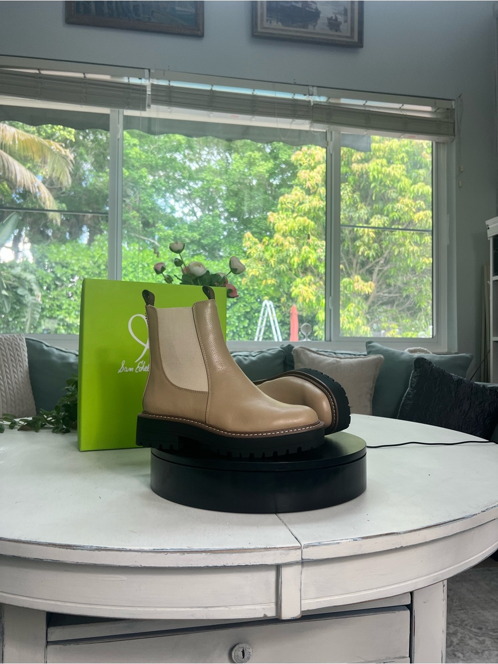Sam Edelman Taupe Leather Chelsea Lug Booties